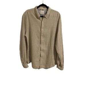 Denim & Flower Mens Size XL Linen Ricky Singh Shirt Roll Tab Floral Flip Cuff